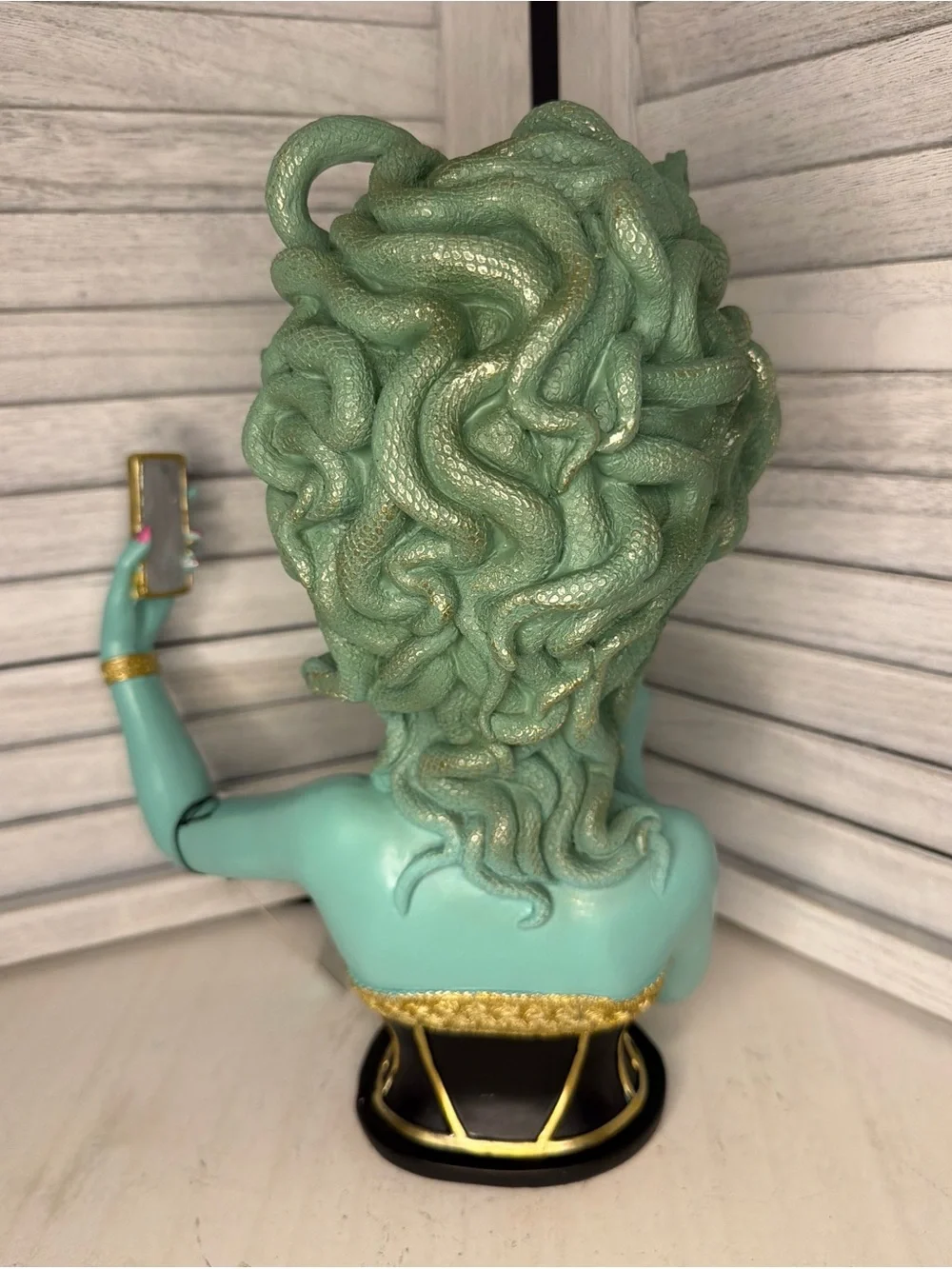 Aqua Medusa Vanity Statue with Pink Accents and Gold Detail